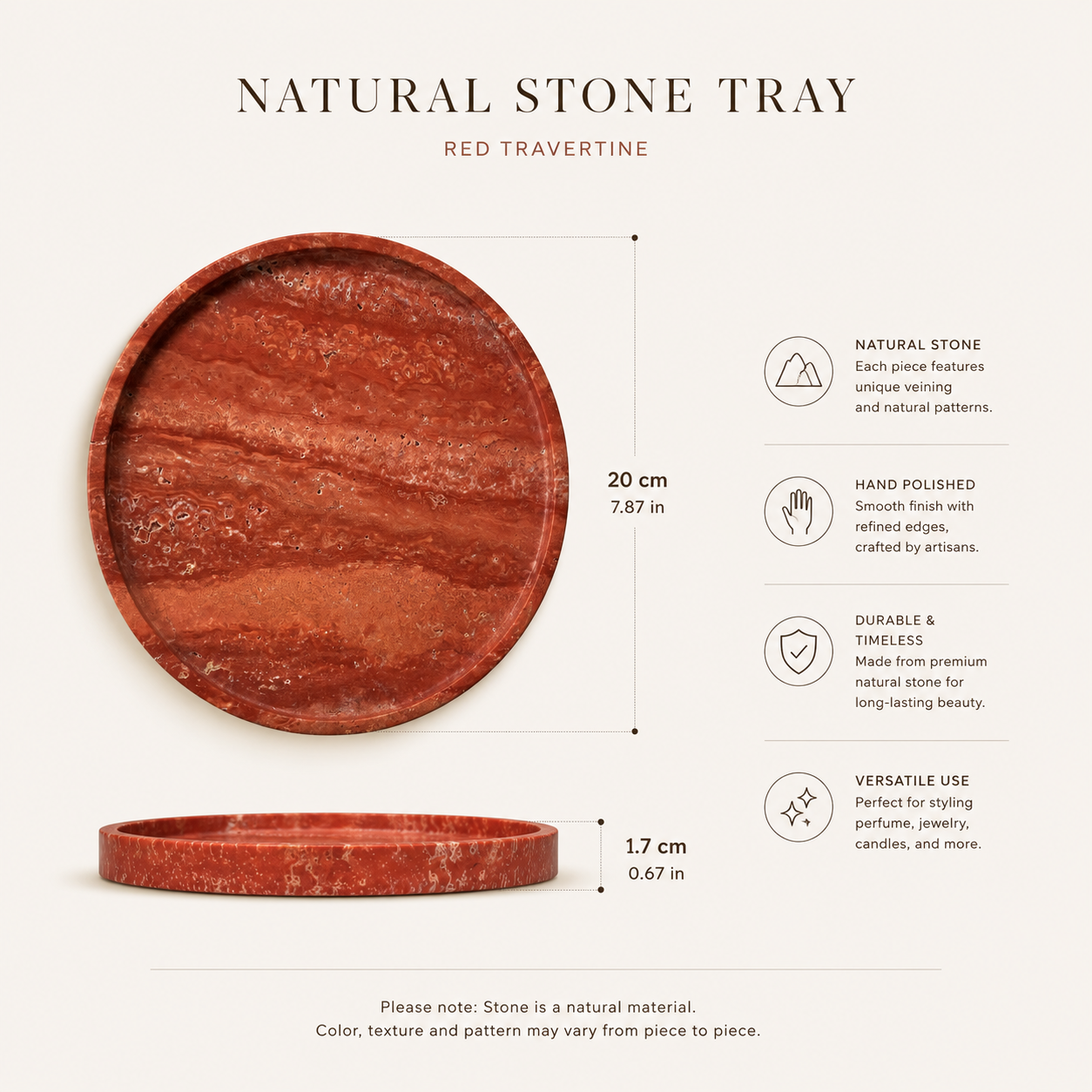 Red Travertine Marble Tray