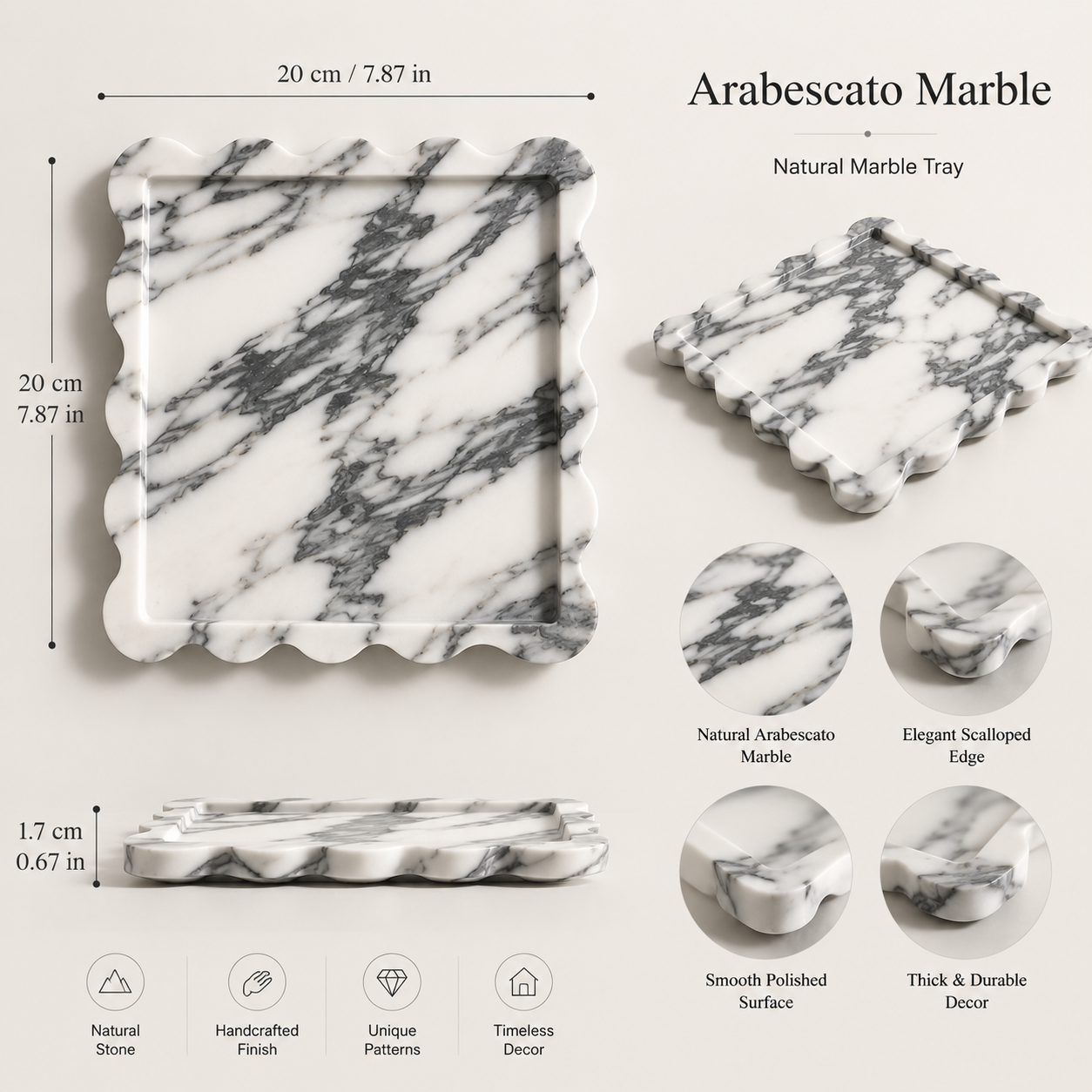Arabescato Marble Scalloped Tray
