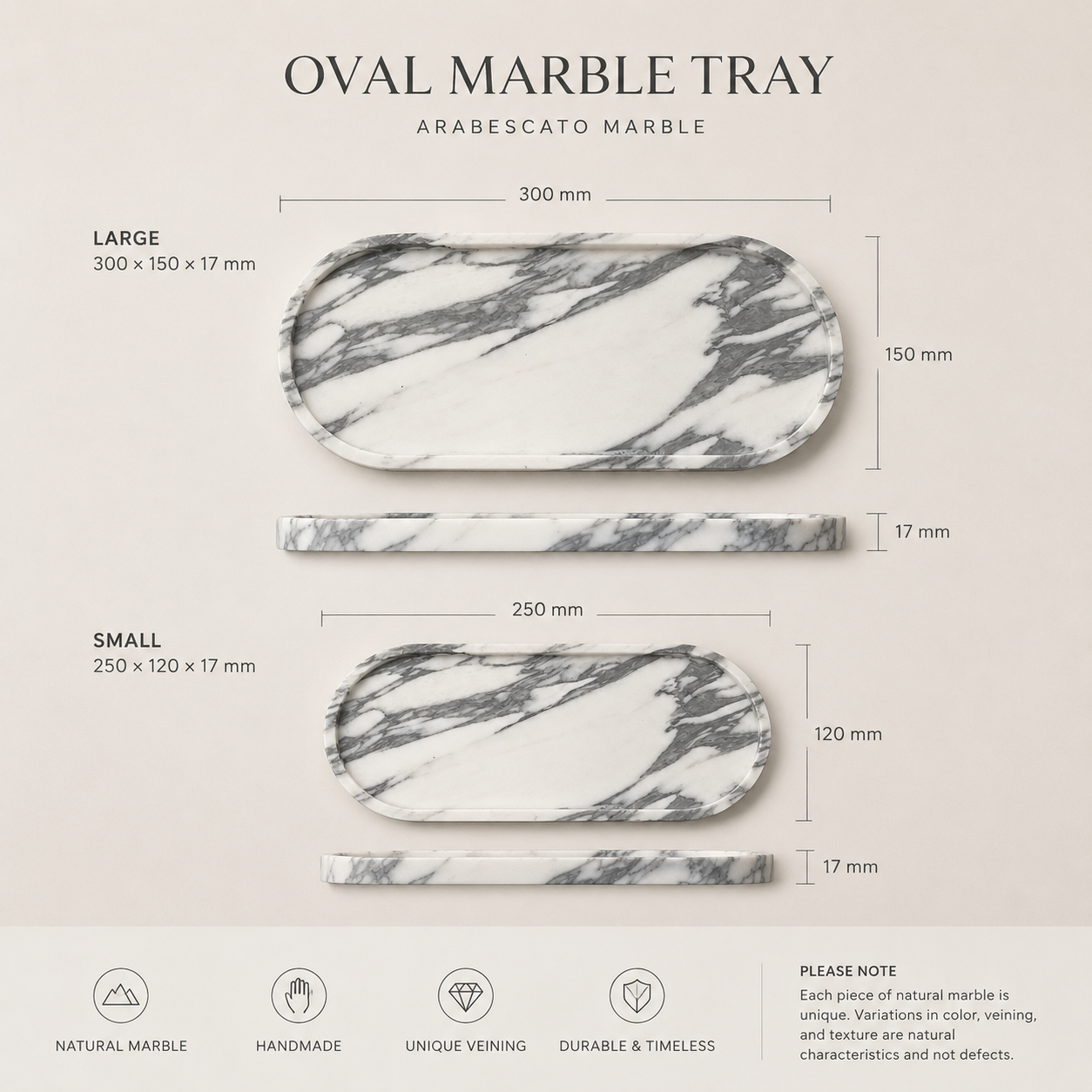 Arabescato Marble Oval Tray
