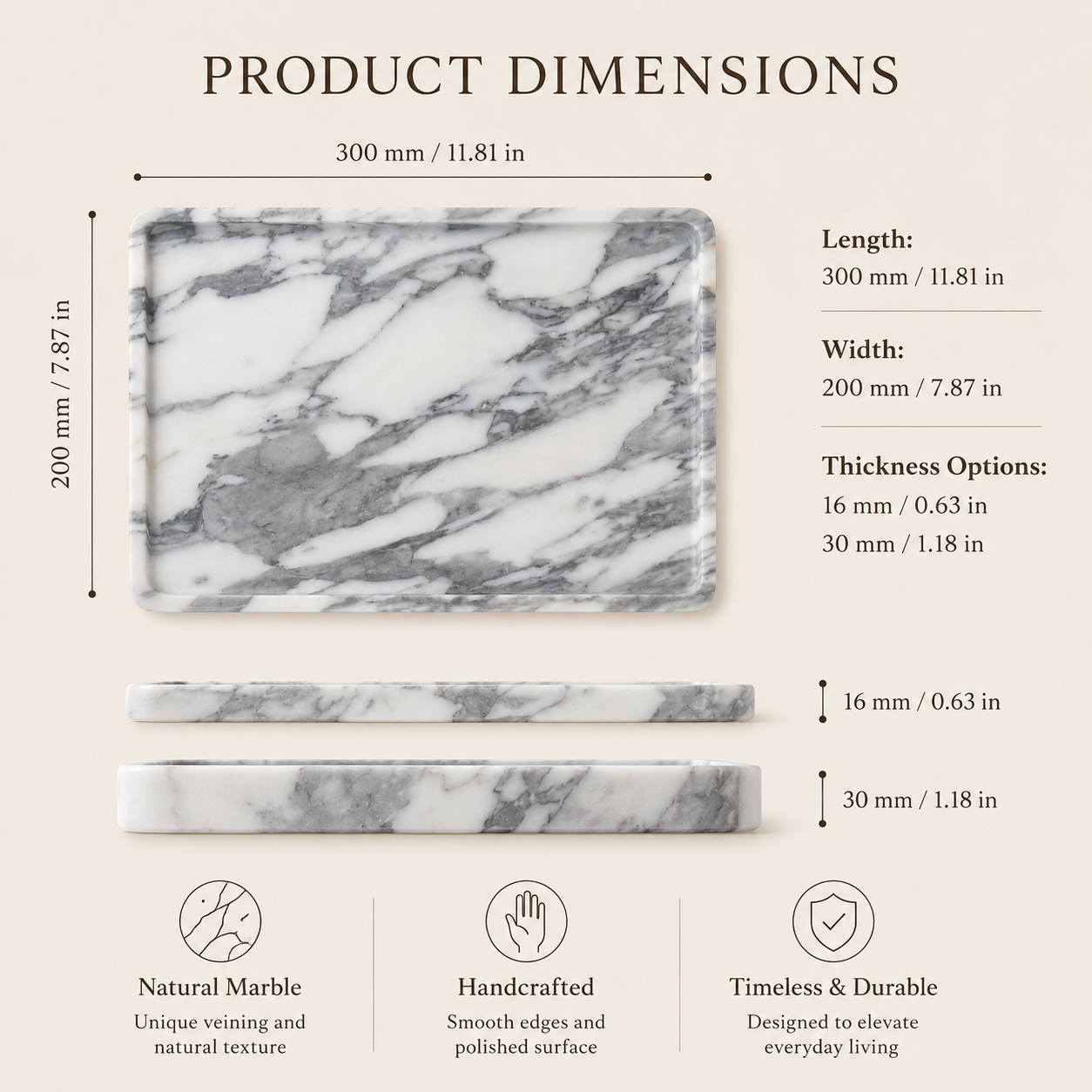 Arabescato Marble Rounded Rectangle Tray