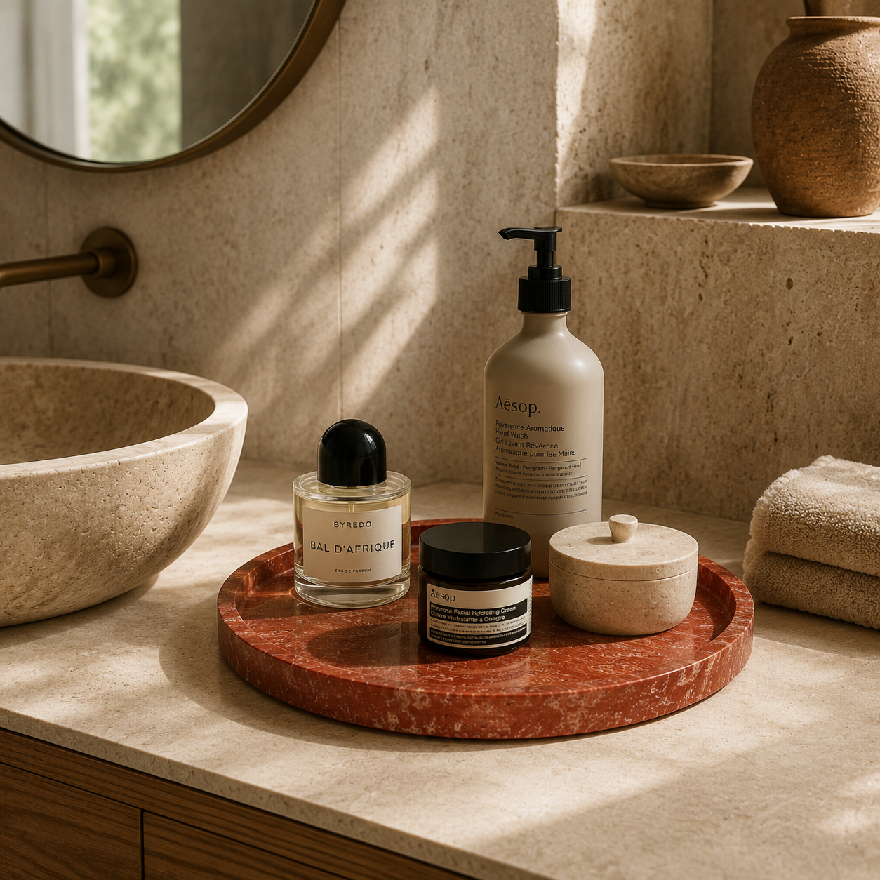 Red Travertine Marble Tray