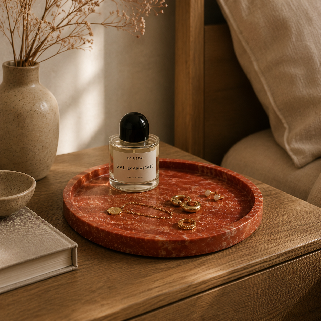 Red Travertine Marble Tray
