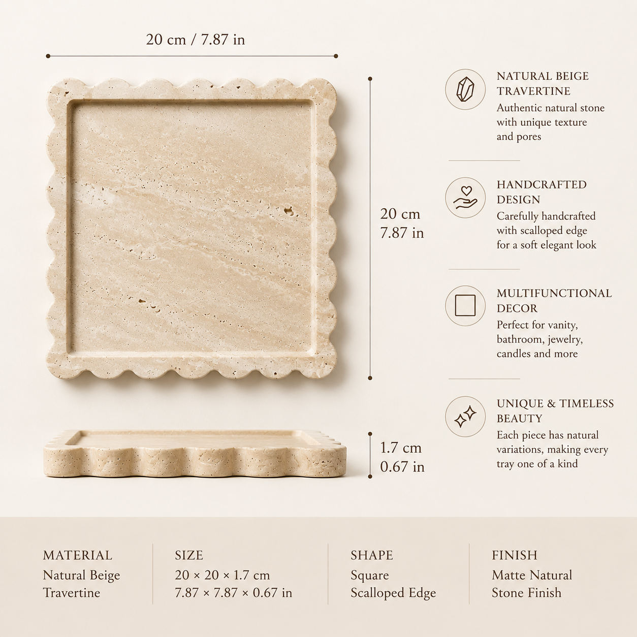 Beige Travertine Scalloped Tray