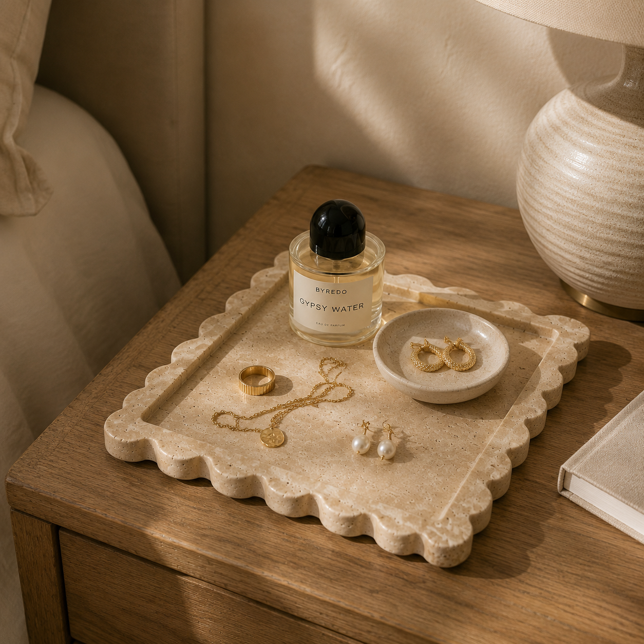 Beige Travertine Scalloped Tray