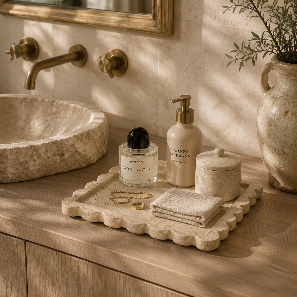 Beige Travertine Scalloped Tray