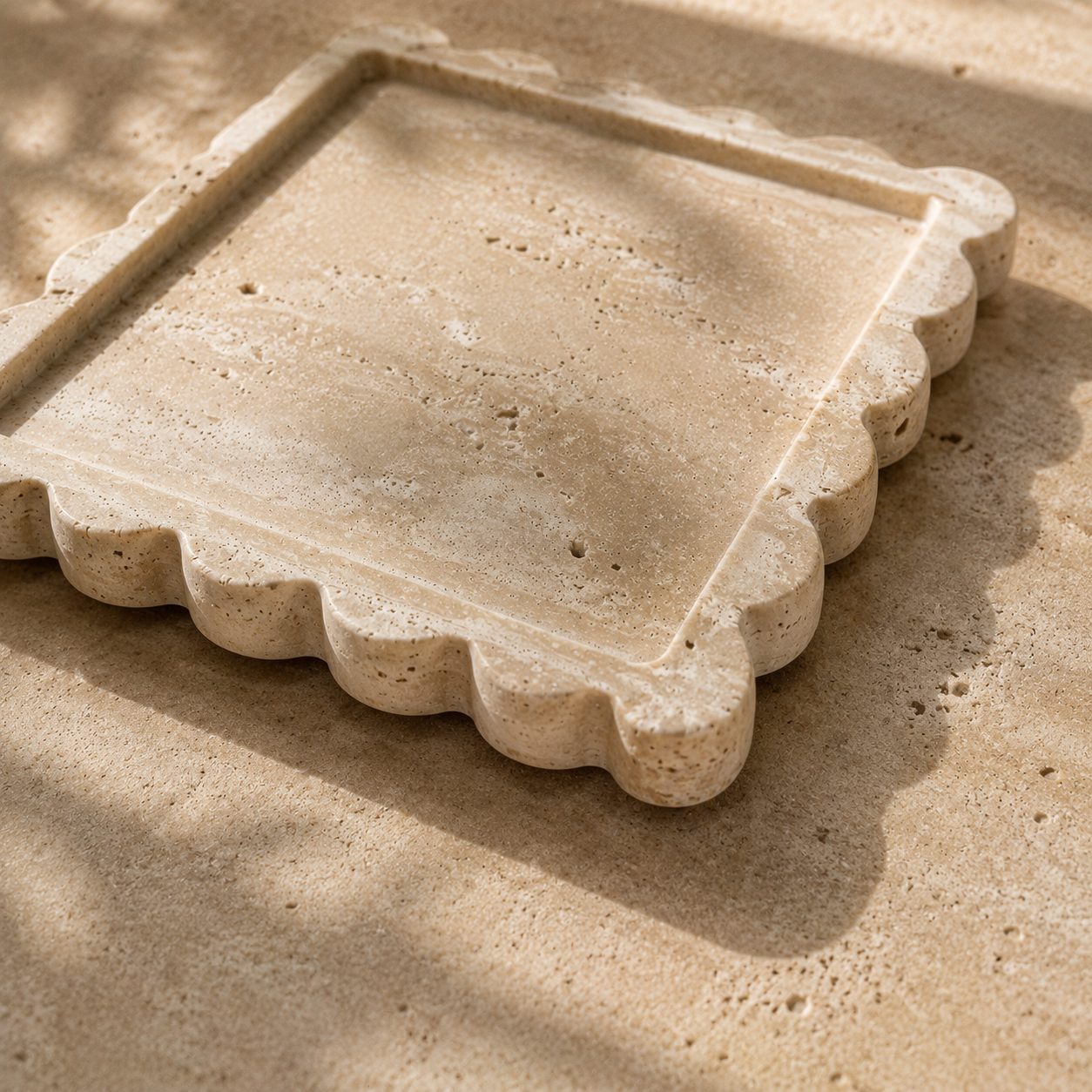 Beige Travertine Scalloped Tray