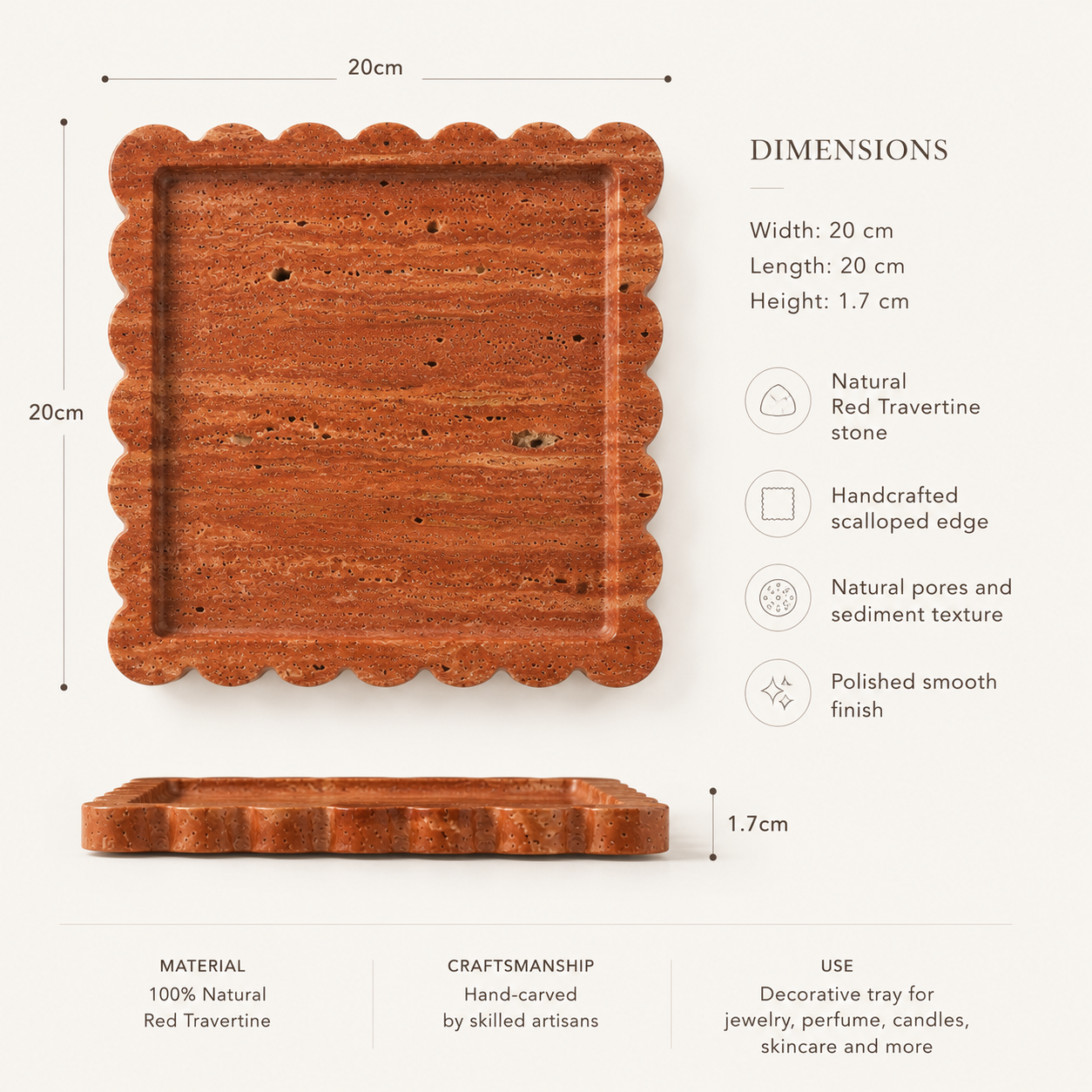 Red Travertine Scalloped Tray