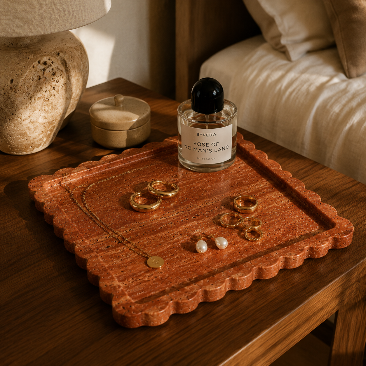 Red Travertine Scalloped Tray