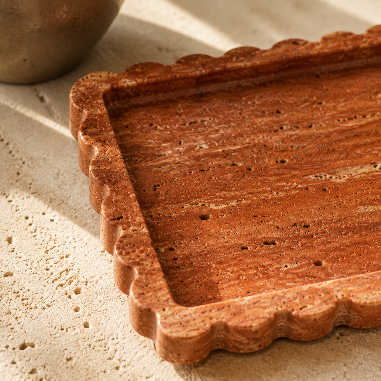Red Travertine Scalloped Tray