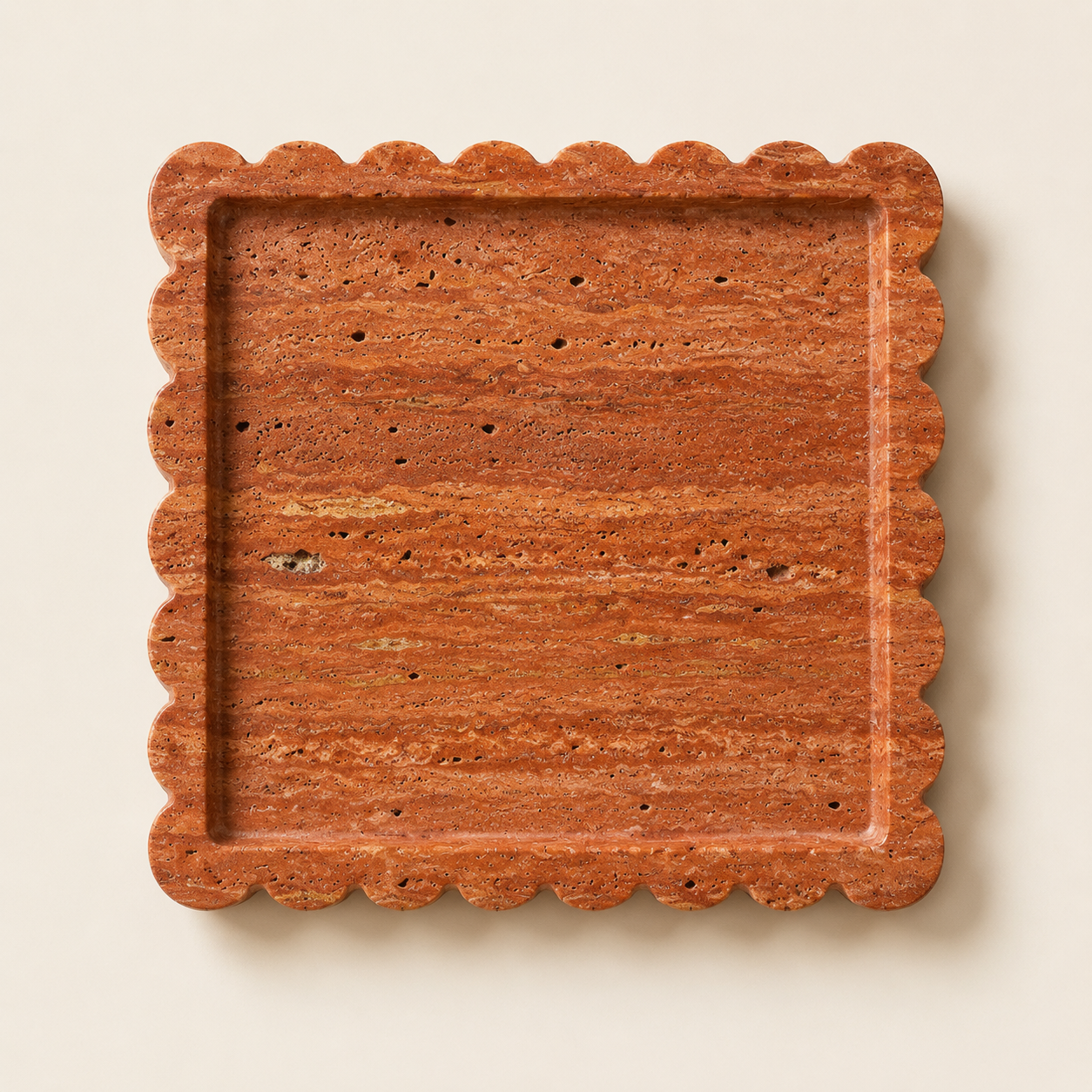 Red Travertine Scalloped Tray