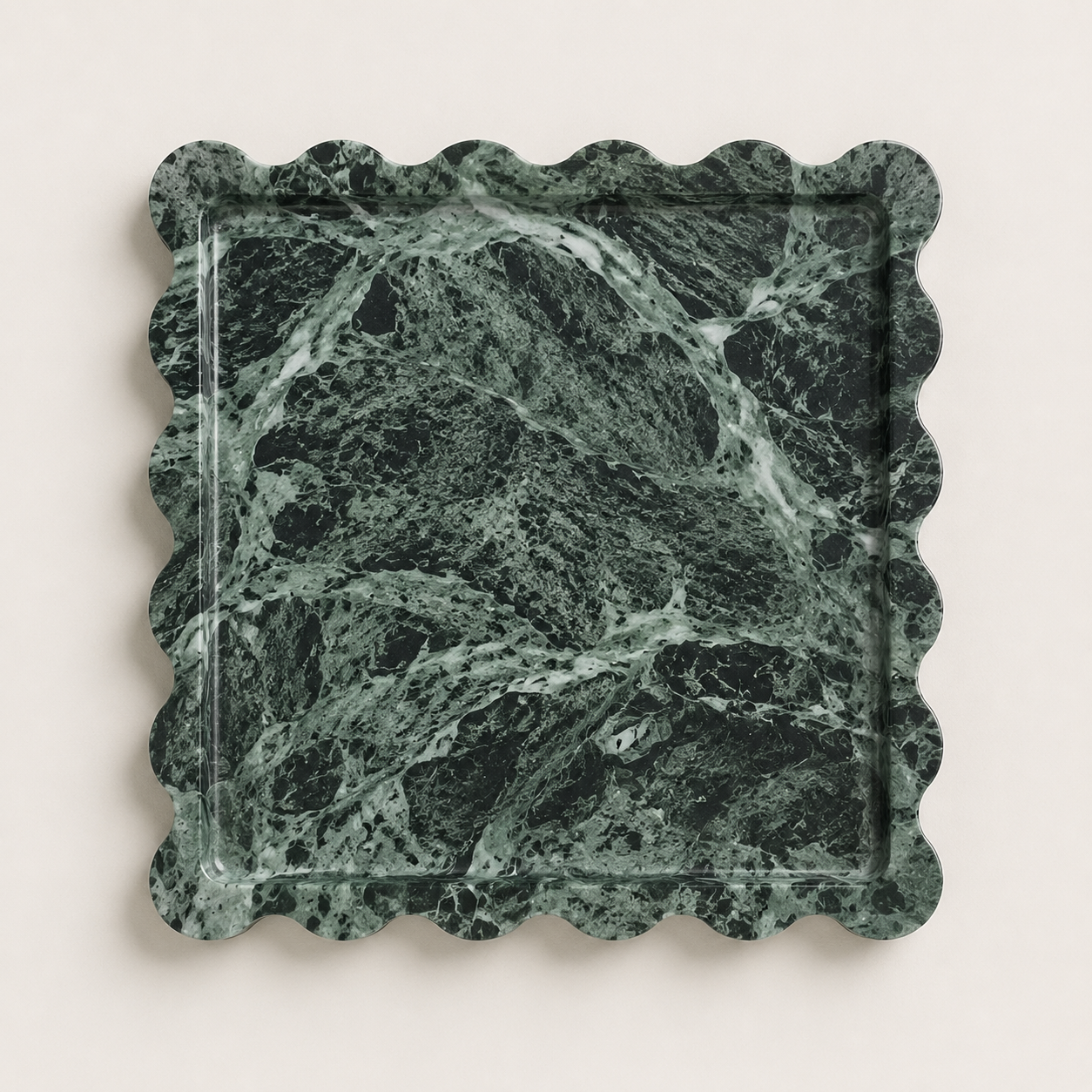 Verde Alpi Marble Scalloped Tray