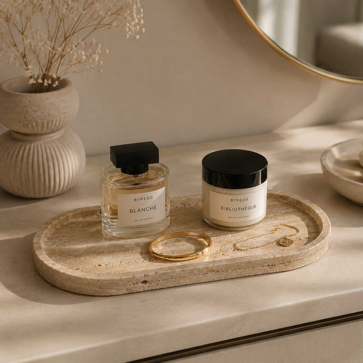 Beige Travertine Stone Oval Tray