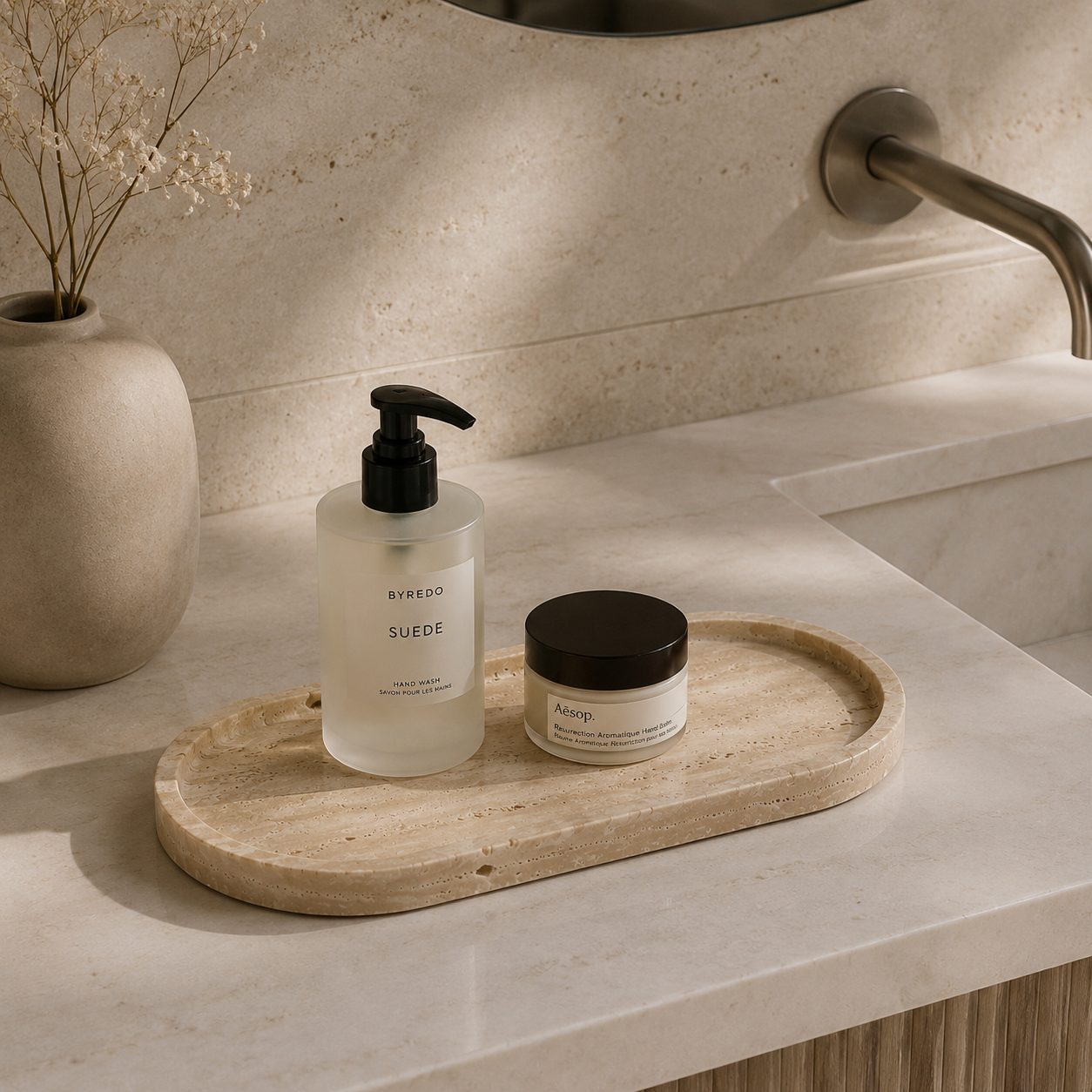 Beige Travertine Stone Oval Tray