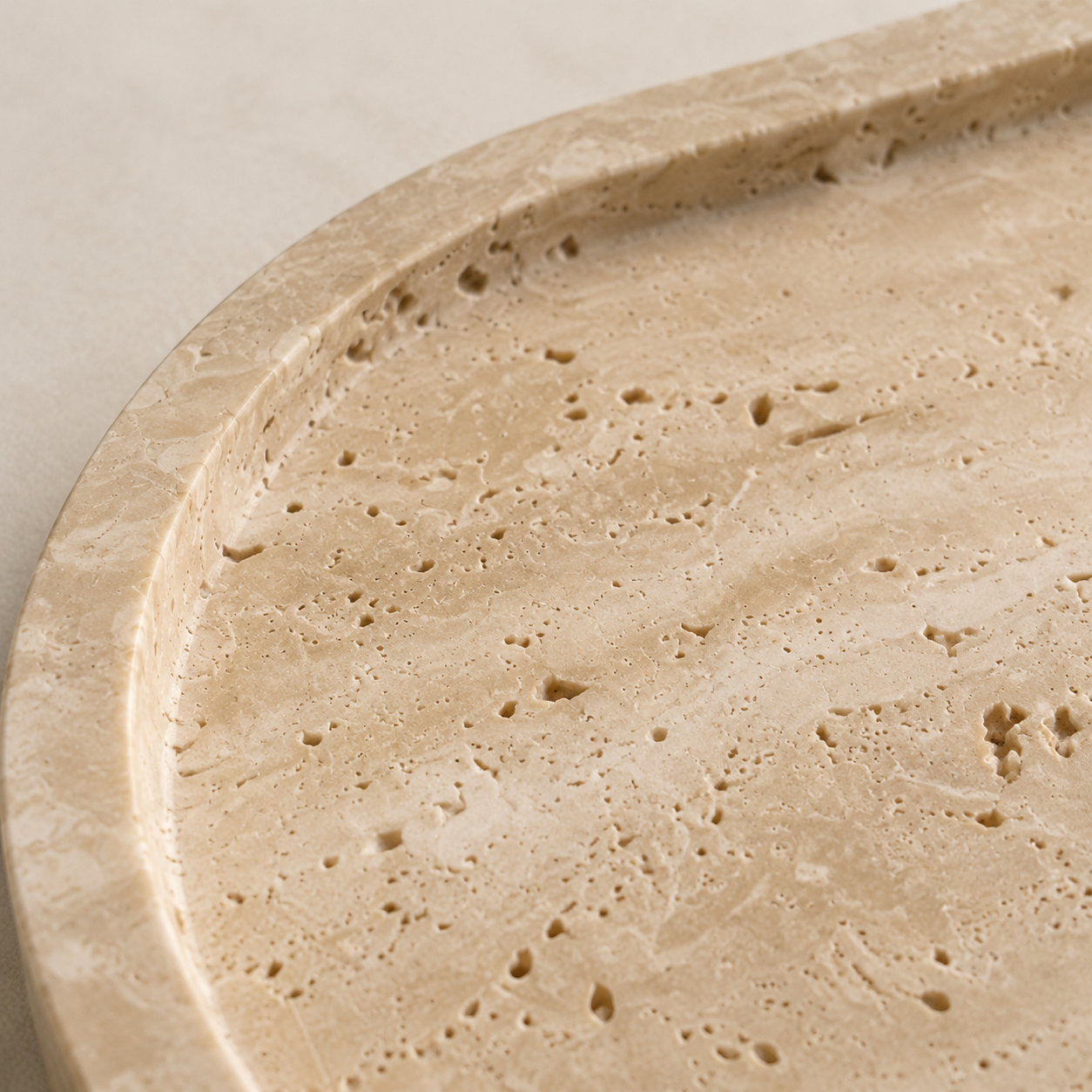Beige Travertine Stone Oval Tray