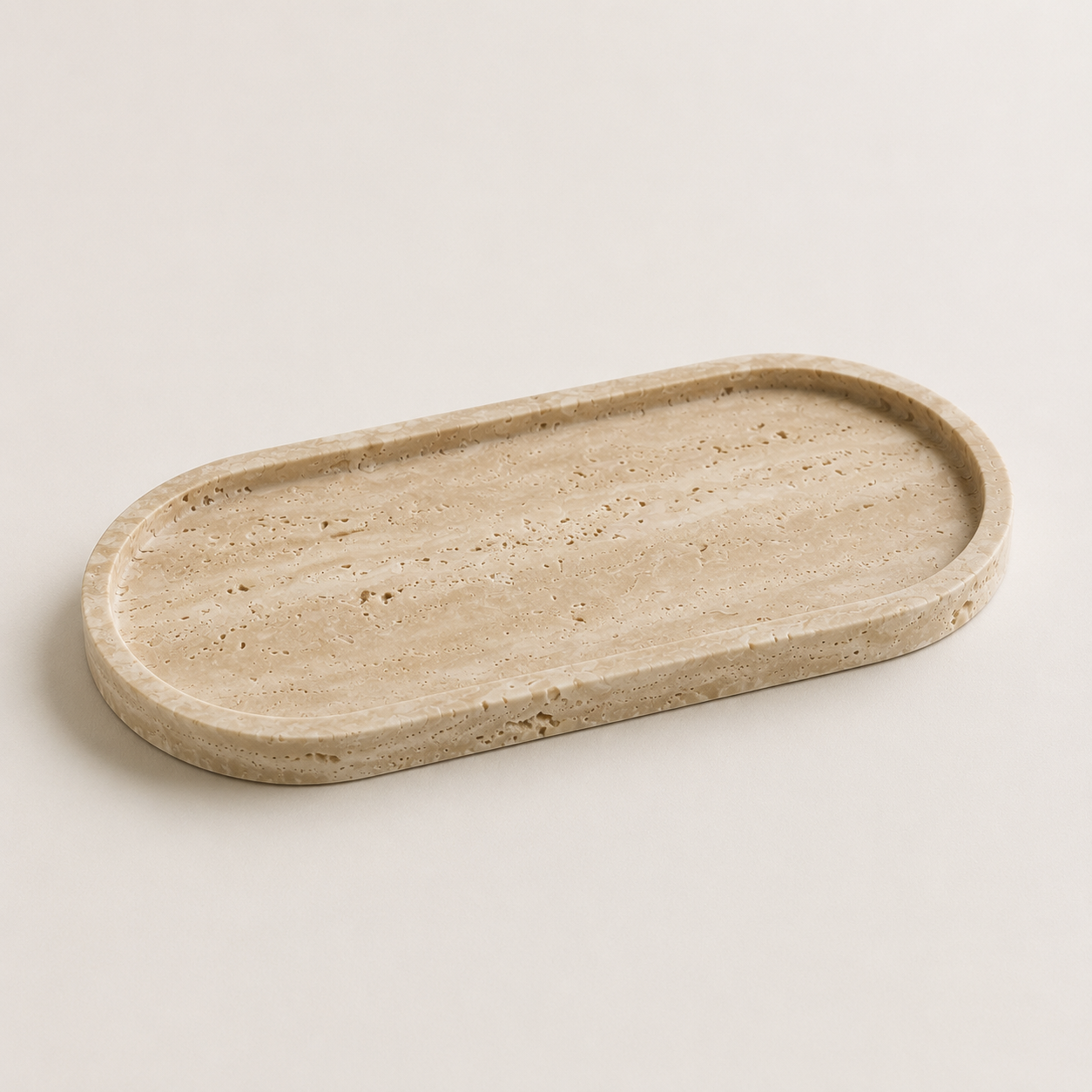 Beige Travertine Stone Oval Tray