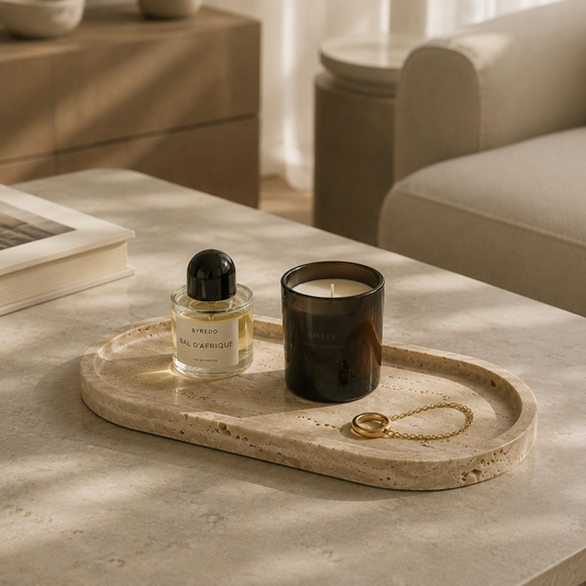Beige Travertine Stone Oval Tray