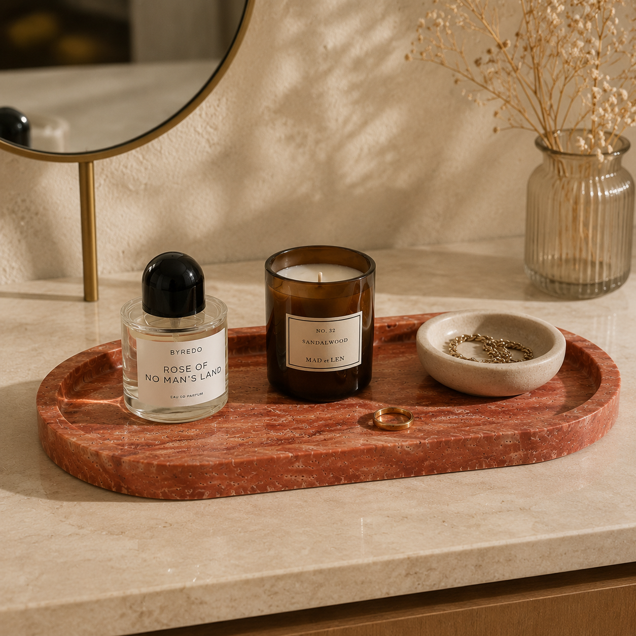 Red Travertine Oval Tray