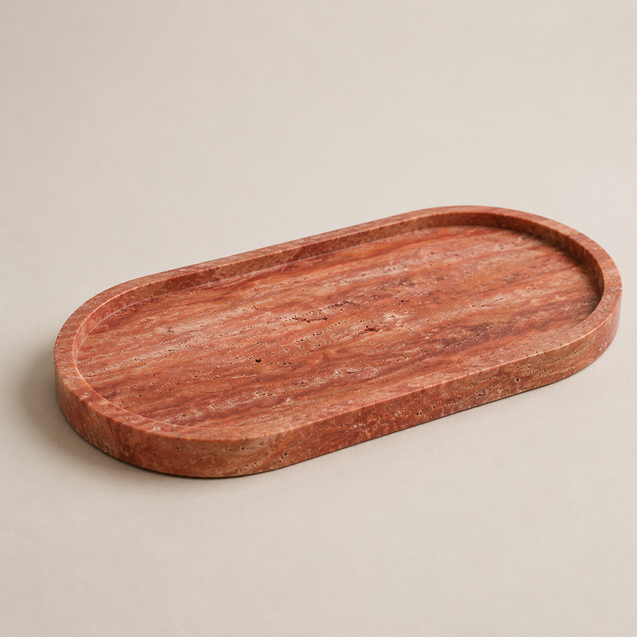 Red Travertine Oval Tray