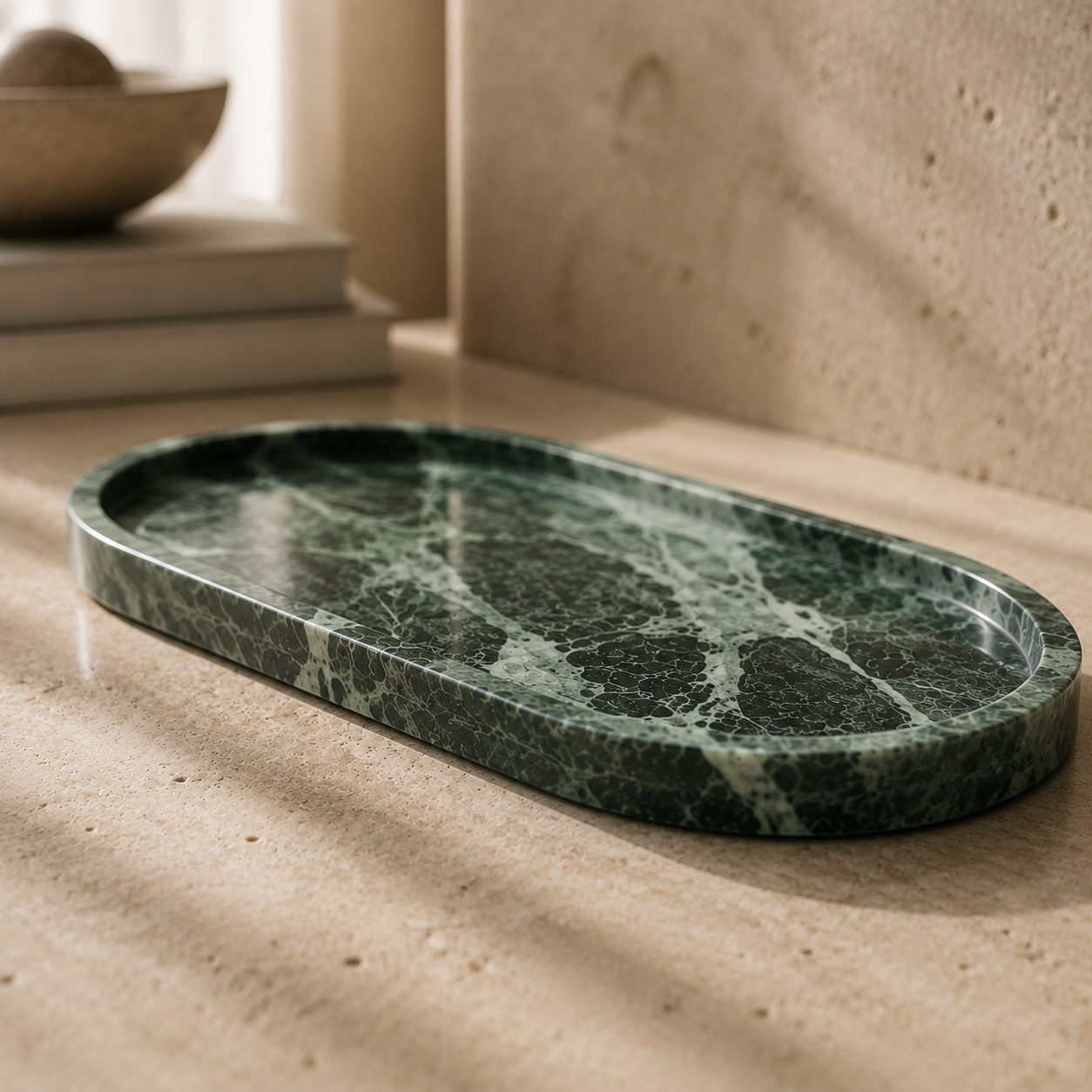 Verde Alpi Green Marble Oval Tray