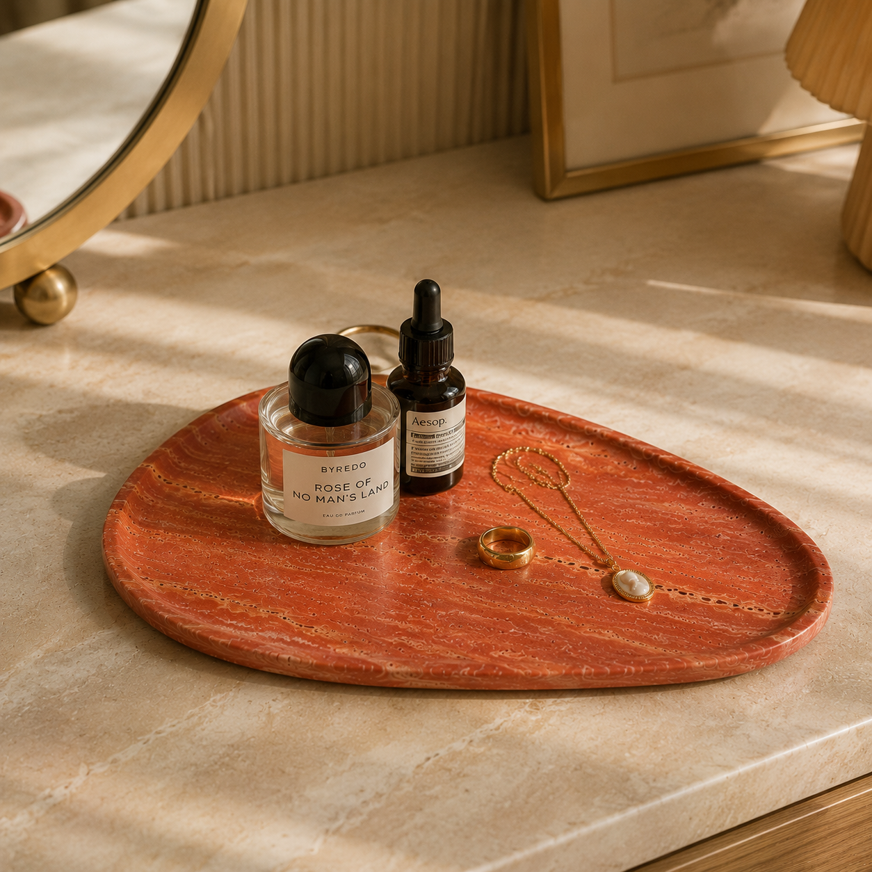 Red Travertine Shell Tray