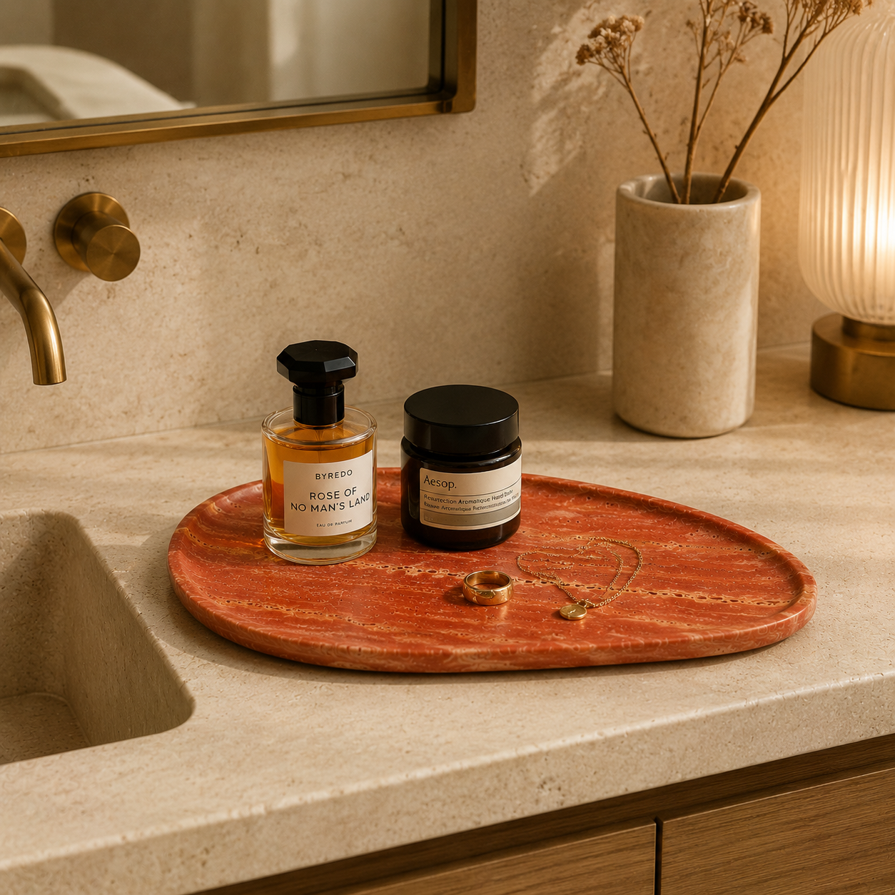 Red Travertine Shell Tray
