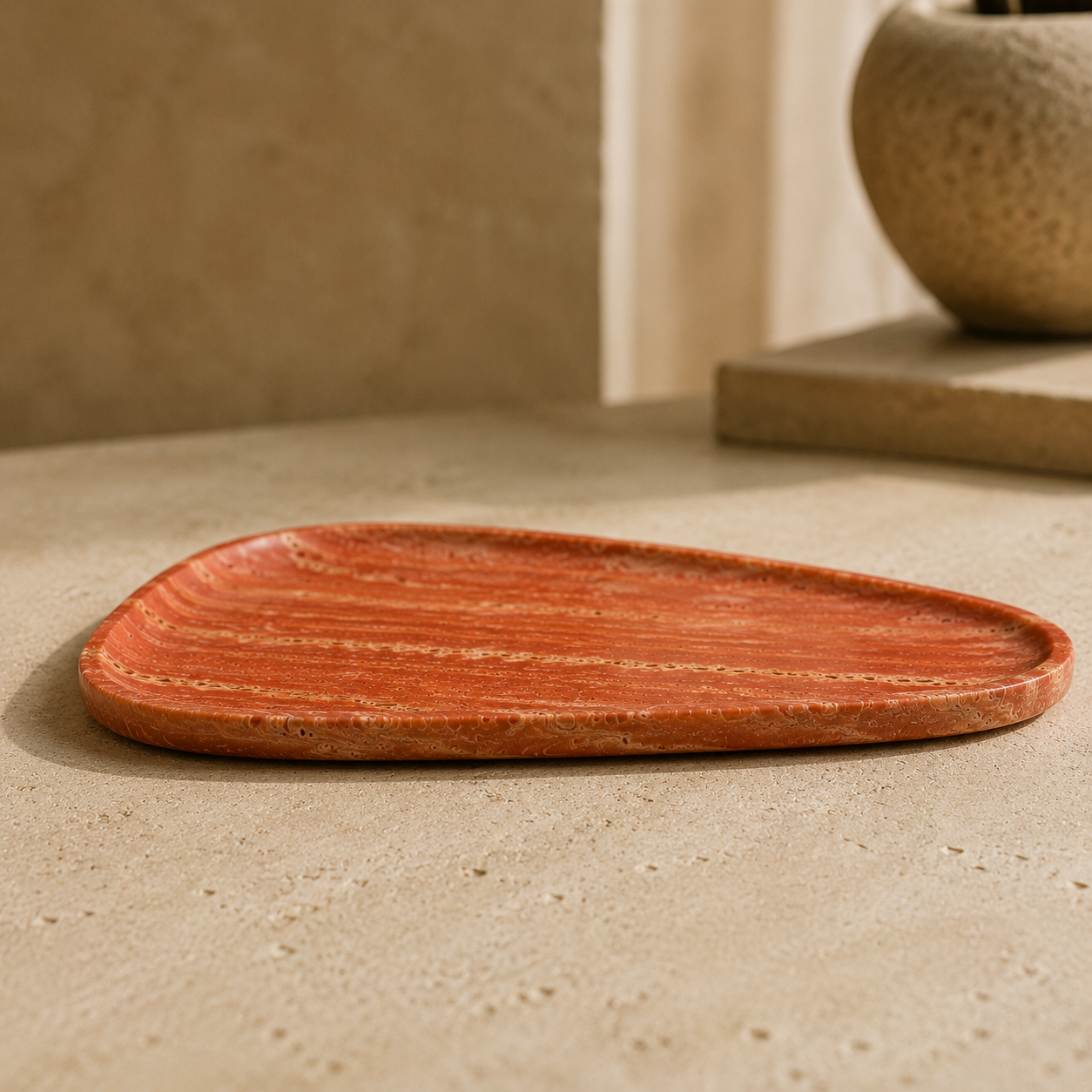 Red Travertine Shell Tray