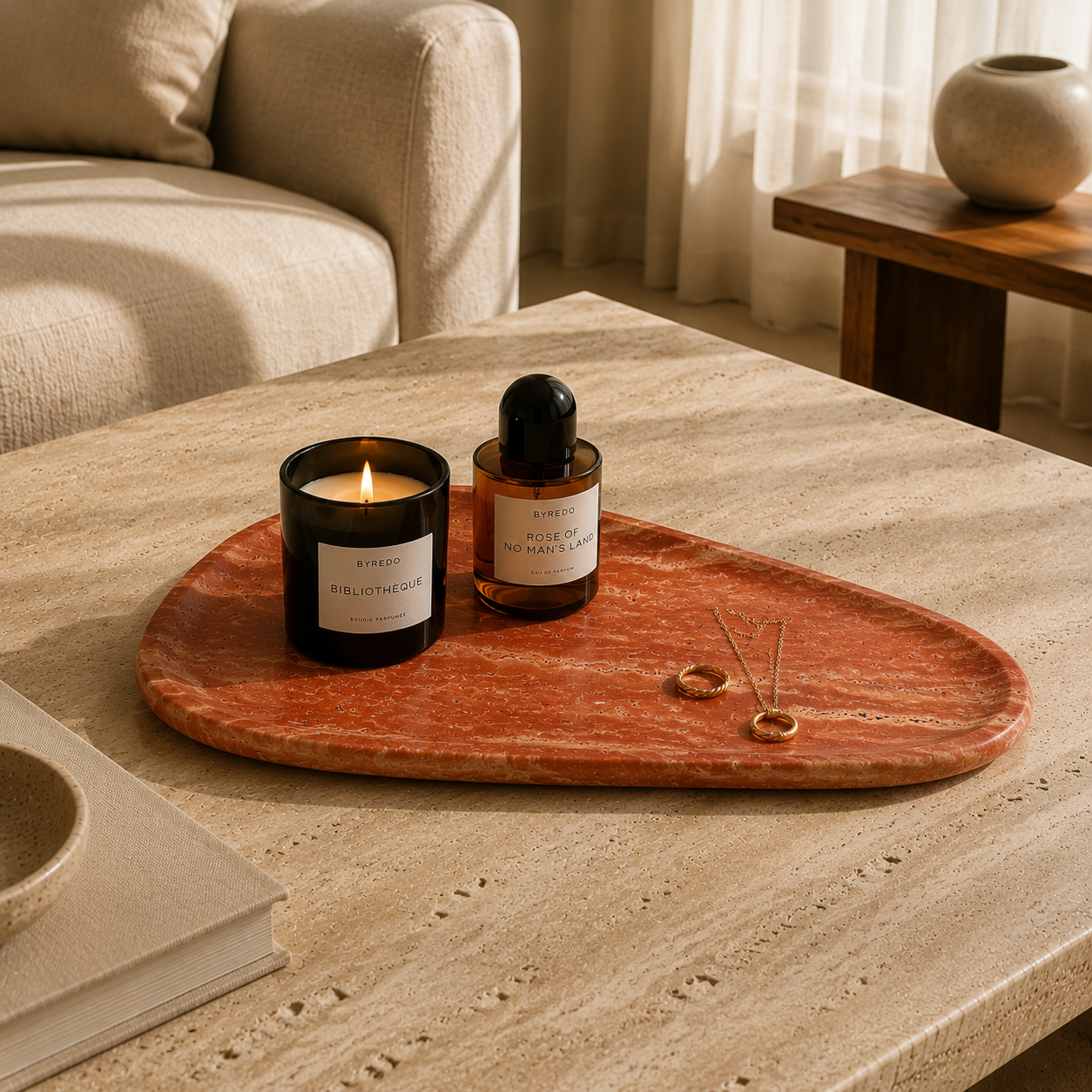 Red Travertine Shell Tray