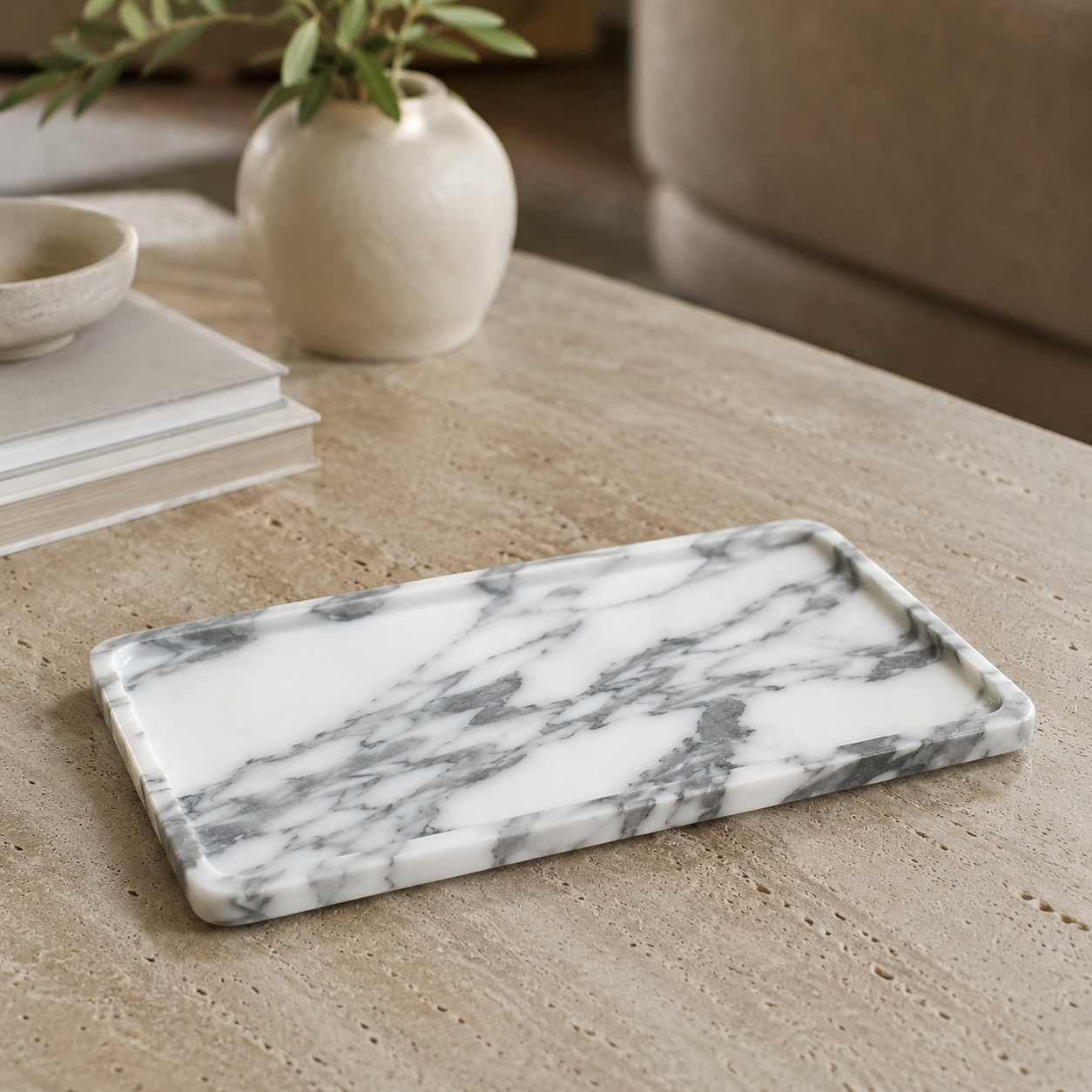 Arabescato Marble Rounded Rectangle Tray