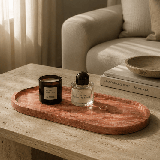 Red Travertine Oval Tray -| Natural Stone Home Decor | - Eastone
