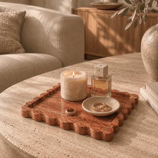 Red Travertine Scalloped Tray -| Natural Stone Home Decor | - Eastone